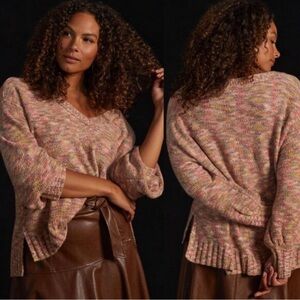 Pilcro Anthropologie Womens Deep V Neck Marled Knit Sweater S Cozy Casual